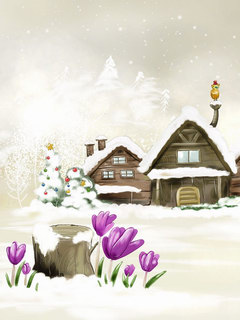 温馨梦幻漂亮雪景-雪中的小屋子 12740)