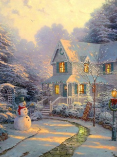 温馨梦幻漂亮雪景-雪中的小屋子 12742)
