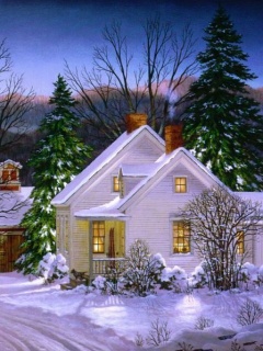 温馨梦幻漂亮雪景-雪中的小屋子 12738)