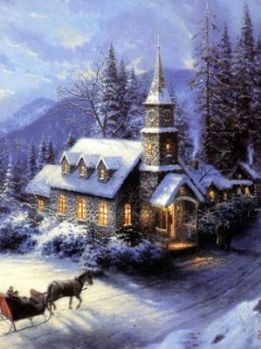 温馨梦幻漂亮雪景-雪中的小屋子 12744)