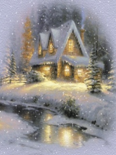 温馨梦幻漂亮雪景-雪中的小屋子 12750)