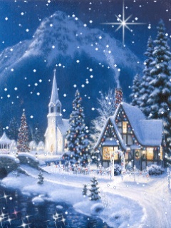 温馨梦幻漂亮雪景-雪中的小屋子 12751)