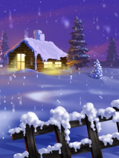 温馨梦幻漂亮雪景-雪中的小屋子 12741)