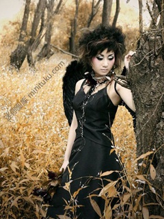 美女黑色天使装手机图片 16313)