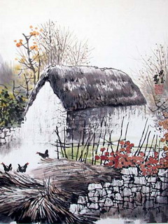 童年记忆-乡村风景水墨画 17476)