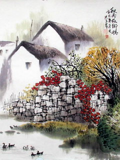 童年记忆-乡村风景水墨画 第1页