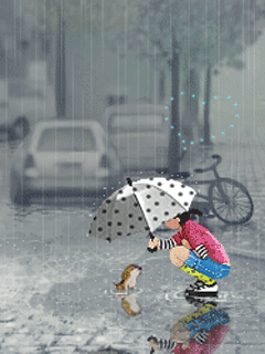 童年的回忆-下雨天溜小狗 21351)