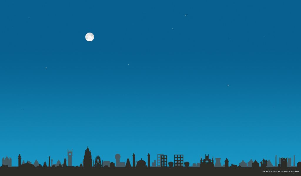 城市的夜空月亮星星闪烁 22123)