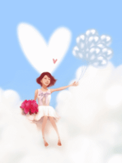 可爱小女生与红心闪动手机图片 23137)