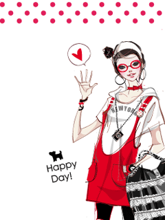 韩国时尚绘画美女与闪动爱心手机图 23142)