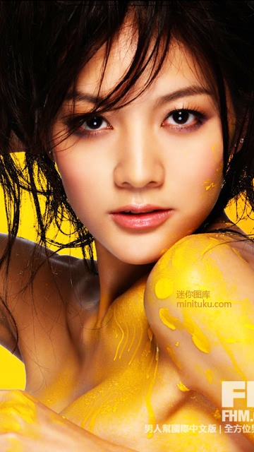 名模吴亚馨黄色彩绘360x640手机壁纸 25901)