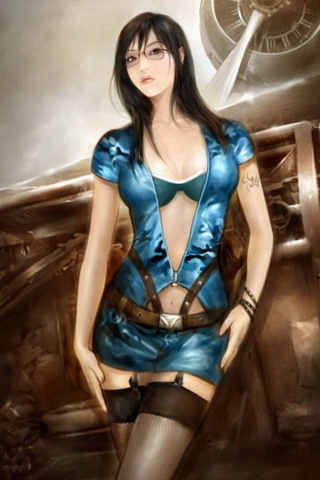 手绘的漂亮性感都市美女手机图片 26157)