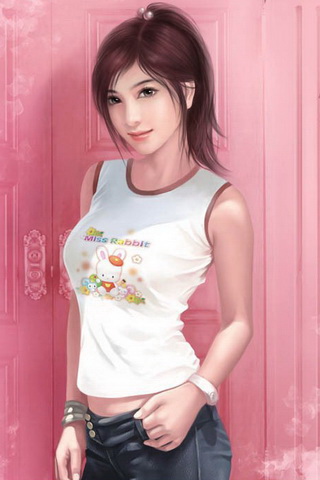 手绘的漂亮性感都市美女手机图片 26142)